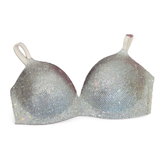 Luxe Crystal Diamond Sparkly Classic Glam Bling Wireless Bra Top All Sizes New - Picture 3 of 15